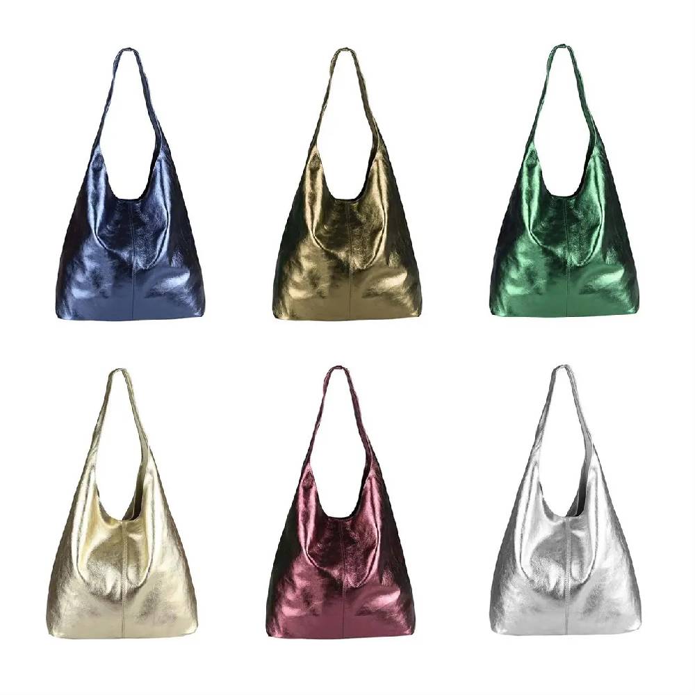 OBC MADE IN ITALY DAMEN LEDER TASCHE METALLIC Shopper Schultertasche Bestseller