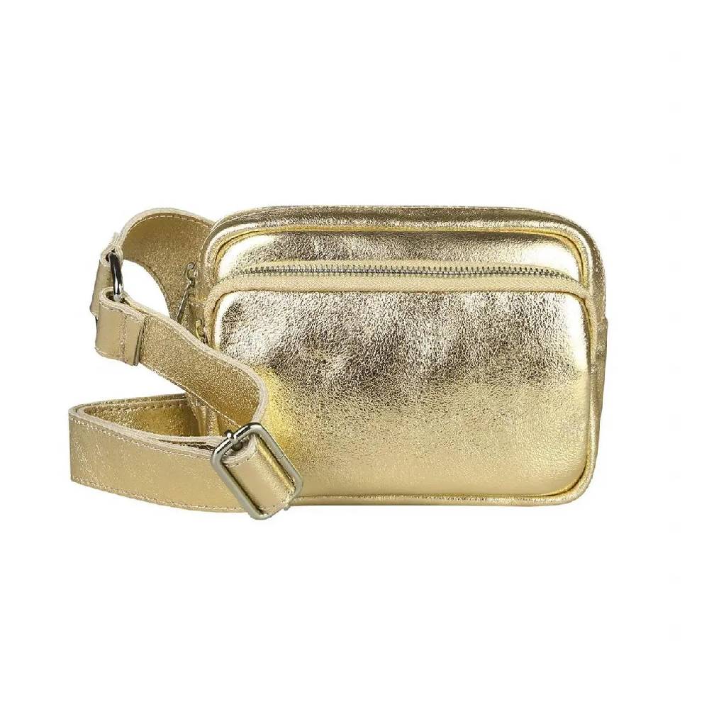 OBC Made in Italy Damen Leder Tasche Crossbody Metallic Hüfttasche Bauchtasche Umhängetasche Bodybag Schultertasche Handytasche Gürteltasche Kauf eins, bekomm eins gratis