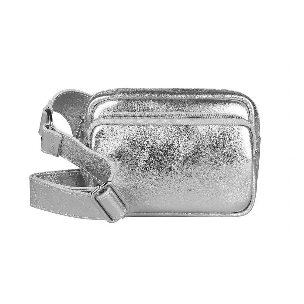 OBC Made in Italy Damen Leder Tasche Crossbody Metallic Hüfttasche Bauchtasche Umhängetasche Bodybag Schultertasche Handytasche Gürteltasche Kauf eins, bekomm eins gratis