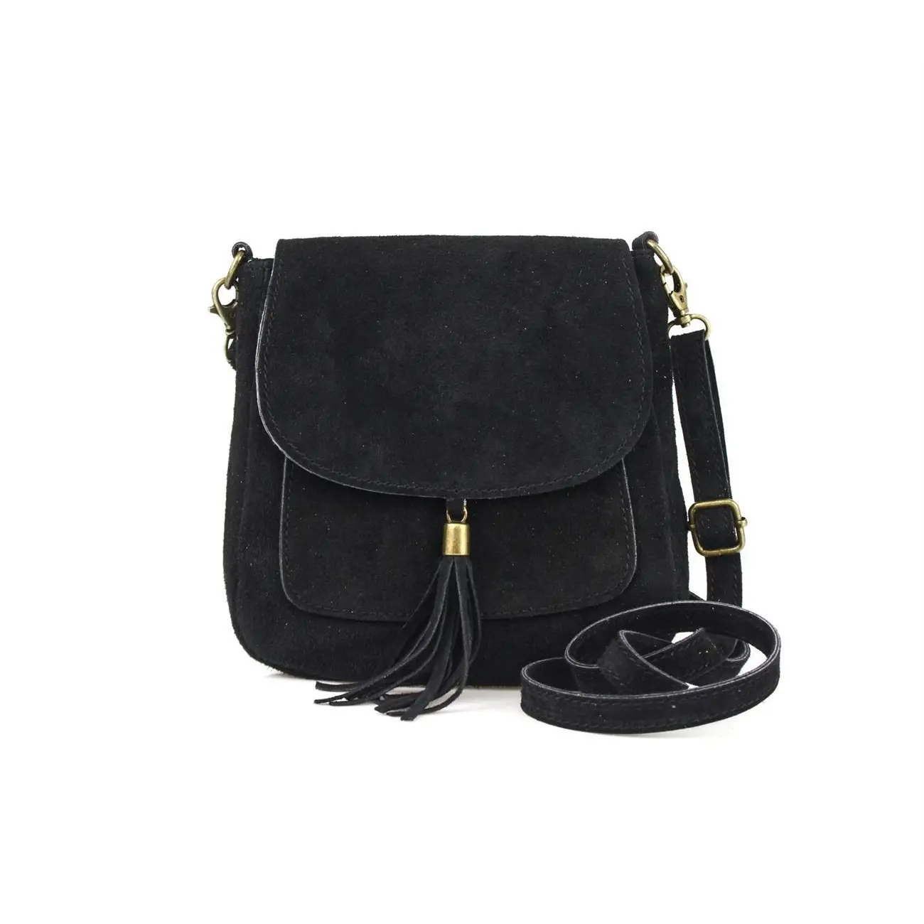 Made in Italy DAMEN LEDER TASCHE Messenger Bag Henkeltasche Wildleder Handtasche Umhängetasche Ledertasche Schultertasche Beuteltasche Fransen Cross-Over Riesige Ersparnisse