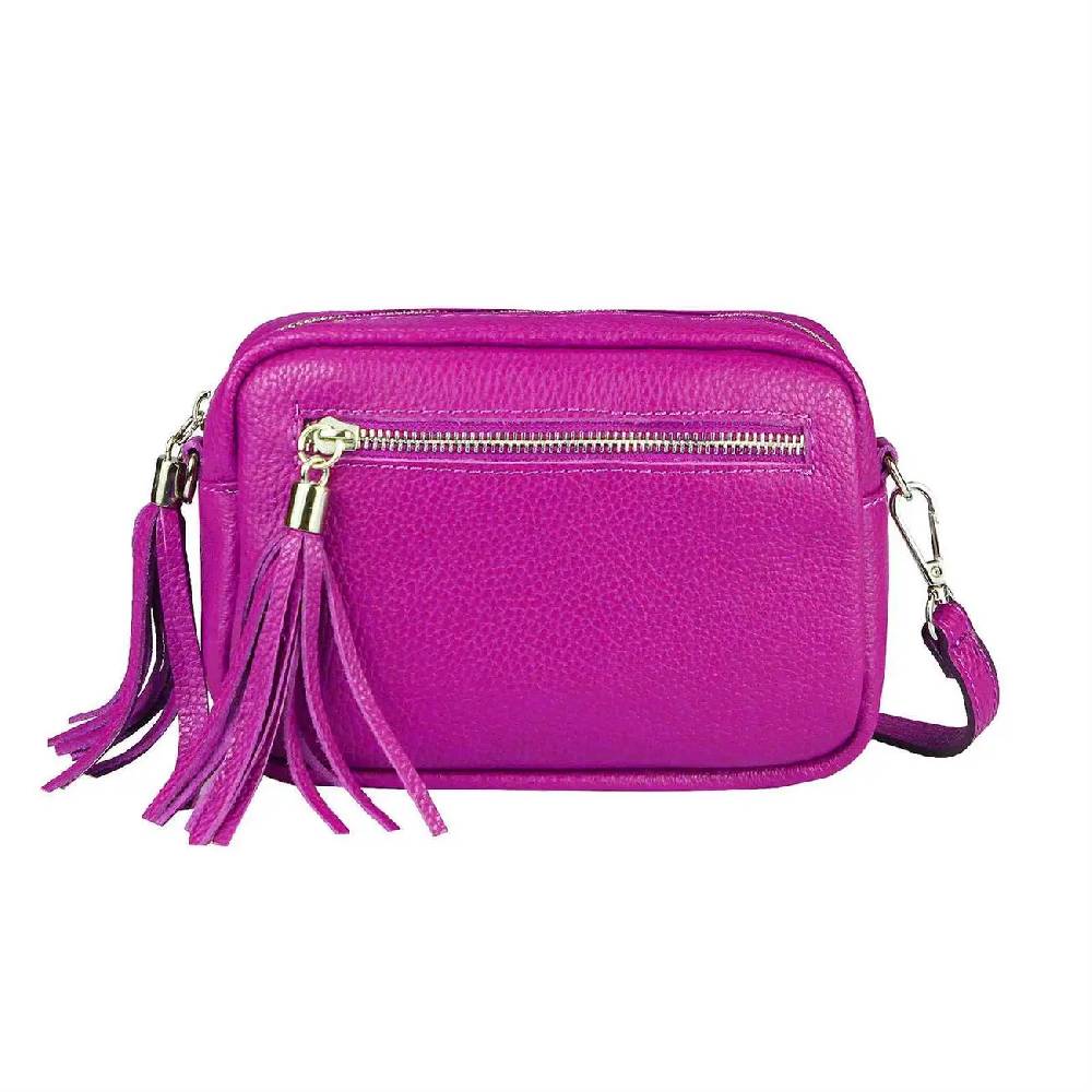OBC Made in Italy DAMEN LEDER TASCHE Umhängetasche Schultertasche Beuteltasche Cross-Over Cross Bag Glattleder Schmucktasche Fransen Ledertasche Letzte 2 Tage