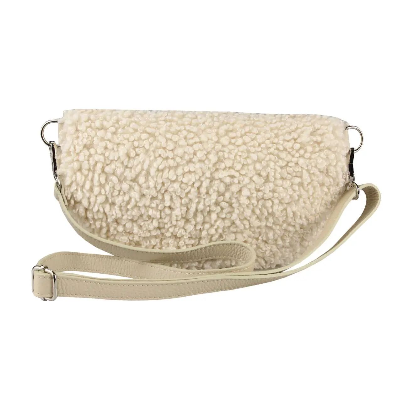 OBC Made in Italy Damen Teddyfell Tasche Leder Jeans Plüsch Bauchtasche Hüfttasche Schultertasche Bodybag Umhängetasche Crossbody Teddyplüsch Handytasche Crossbag Gürteltasche Begrenzt auf 3 Tage