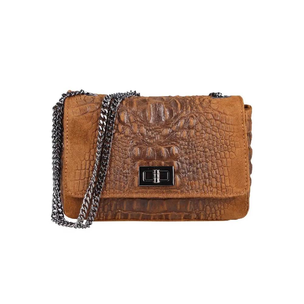 Made in Italy Damen Leder Tasche Kroko-Prägung Kette Henkeltasche Clutch Wildleder Handtasche Ledertasche Schultertasche Black Friday Preise