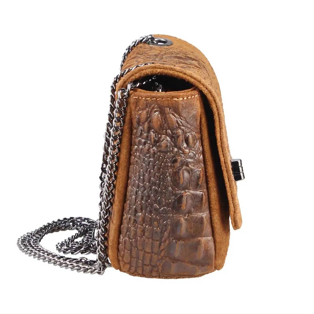 Made in Italy Damen Leder Tasche Kroko-Prägung Kette Henkeltasche Clutch Wildleder Handtasche Ledertasche Schultertasche Black Friday Preise