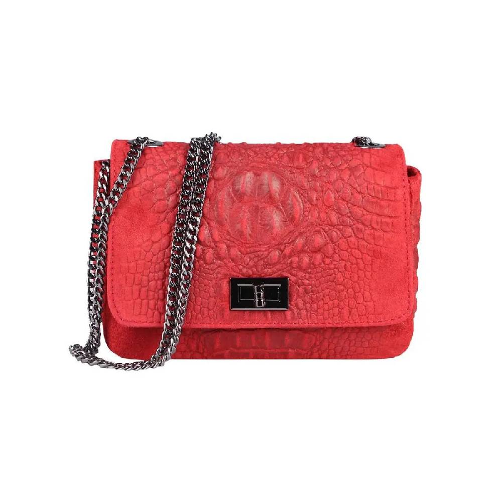 Made in Italy Damen Leder Tasche Kroko-Prägung Kette Henkeltasche Clutch Wildleder Handtasche Ledertasche Schultertasche Black Friday Preise