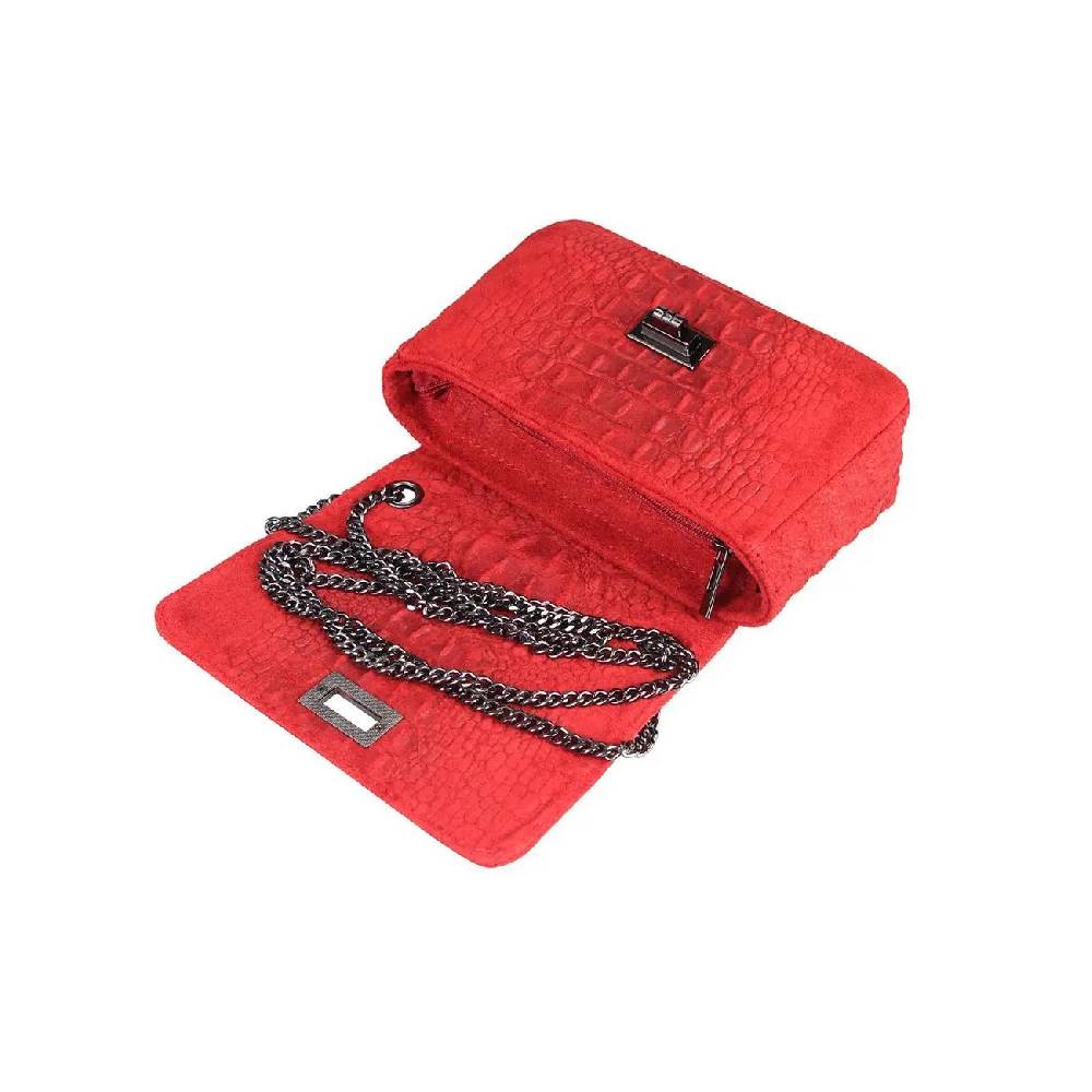 Made in Italy Damen Leder Tasche Kroko-Prägung Kette Henkeltasche Clutch Wildleder Handtasche Ledertasche Schultertasche Black Friday Preise
