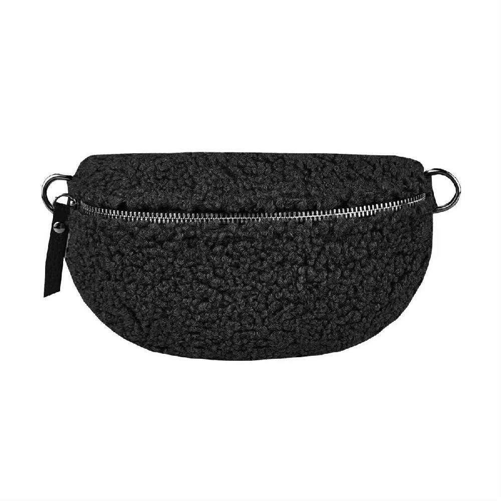 Made in Italy DAMEN LEDER Gürteltasche Crossbody Teddyfell Bauchtasche Hüfttasche Kunstfell Umhängetasche Brusttasche CrossOver Bodybag Schultertasche Teddy Pelz Fell Plüsch Angebote