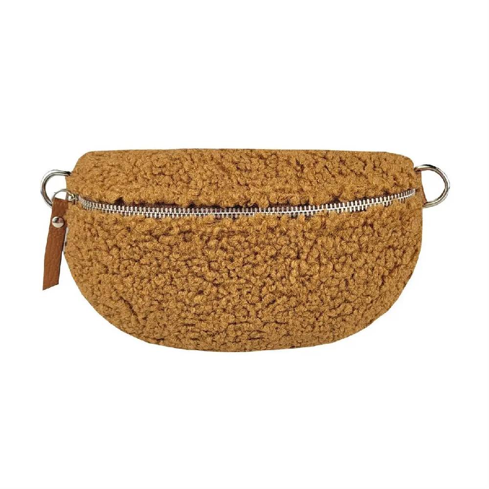 Made in Italy DAMEN LEDER Gürteltasche Crossbody Teddyfell Bauchtasche Hüfttasche Kunstfell Umhängetasche Brusttasche CrossOver Bodybag Schultertasche Teddy Pelz Fell Plüsch Angebote