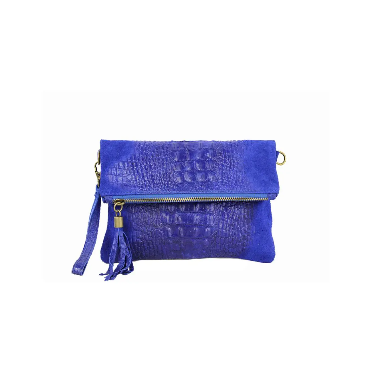 OBC Made in Italy DAMEN echt LEDER Clutch TASCHE Kroko Wildleder Handtasche Umhängetasche Ledertasche Schultertasche Fransen Cross-Over Günstiger Verkauf
