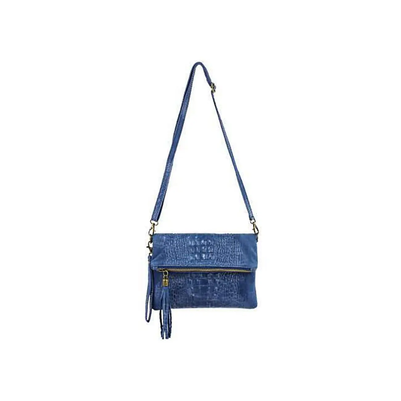 OBC Made in Italy DAMEN echt LEDER Clutch TASCHE Kroko Wildleder Handtasche Umhängetasche Ledertasche Schultertasche Fransen Cross-Over Günstiger Verkauf