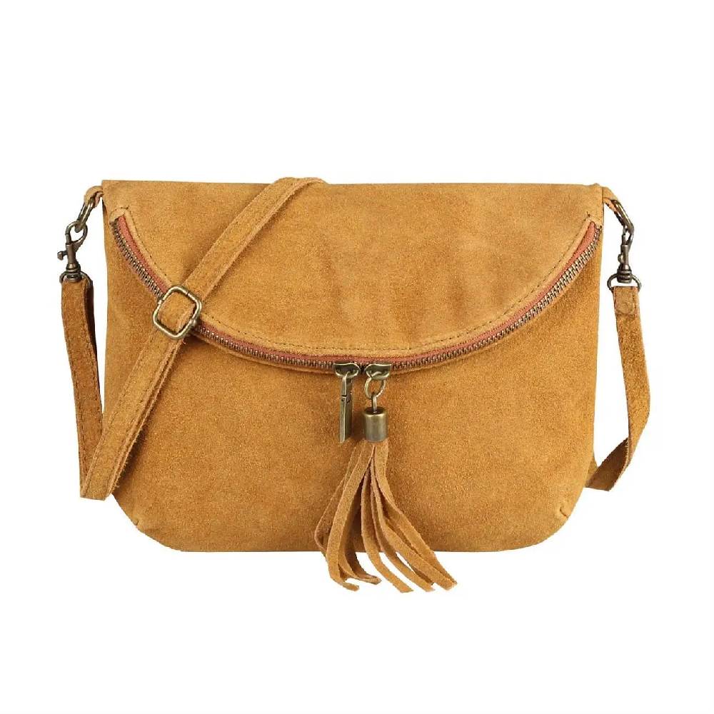 Made in Italy DAMEN LEDER TASCHE Henkeltasche Wildleder Handtasche Umhängetasche Ledertasche Schultertasche Beuteltasche Fransen Cross-Over Clutchtasche Fabrik Onlineshop