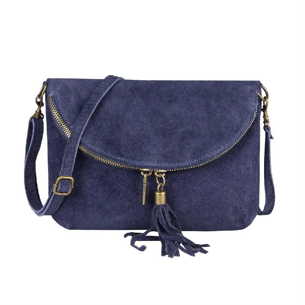 Made in Italy DAMEN LEDER TASCHE Henkeltasche Wildleder Handtasche Umhängetasche Ledertasche Schultertasche Beuteltasche Fransen Cross-Over Clutchtasche Fabrik Onlineshop