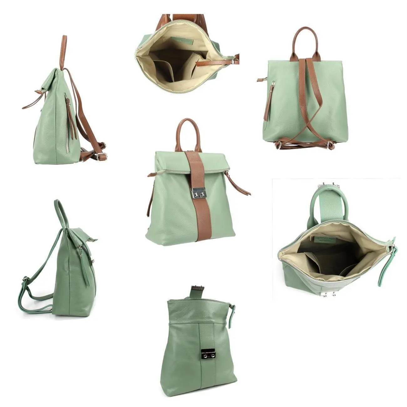 Made in Italy XL Damen Leder Roll Top Rucksack Cityrucksack Shopper Handtasche Schultertasche Ledertasche Freizeitrucksack Tasche Fabrikpreis