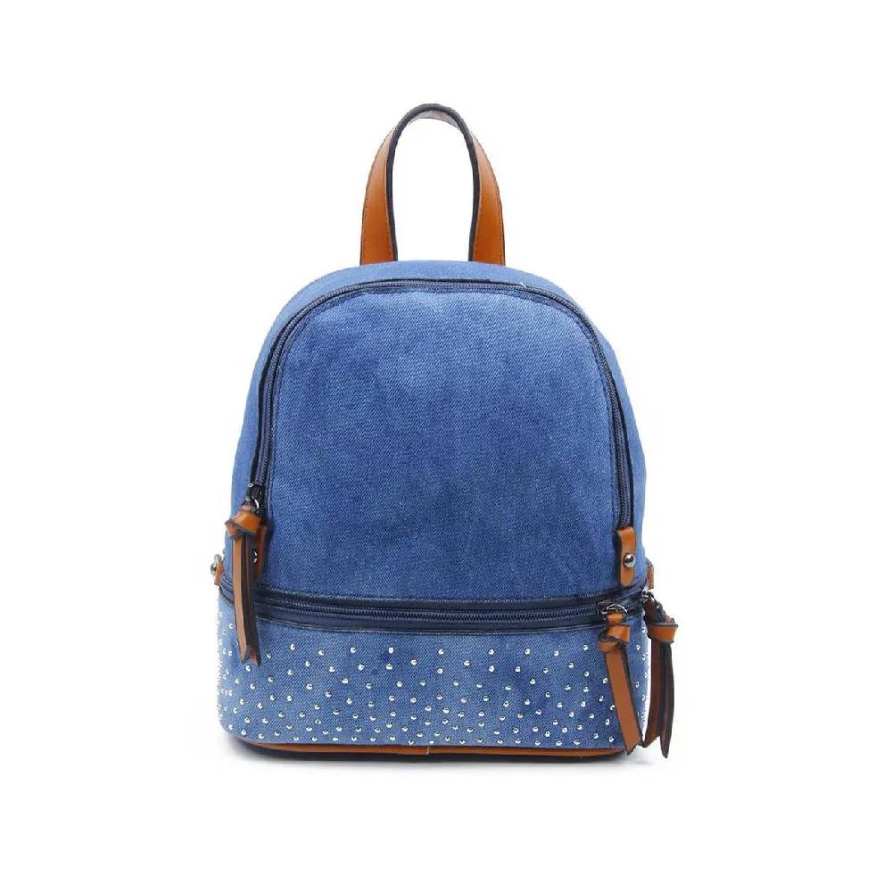 OBC DAMEN MÄDCHEN JEANS RUCKSACK BACKPACK Strasssteine Glitzer Denim Baumwolle Cityrucksack Stadtrucksack Schultertasche Handtasche Weihnachtsangebot