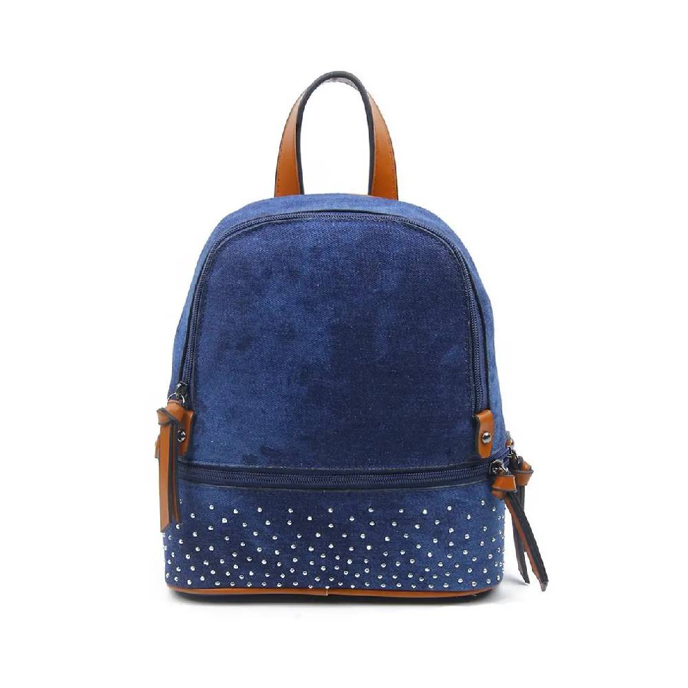 OBC DAMEN MÄDCHEN JEANS RUCKSACK BACKPACK Strasssteine Glitzer Denim Baumwolle Cityrucksack Stadtrucksack Schultertasche Handtasche Weihnachtsangebot