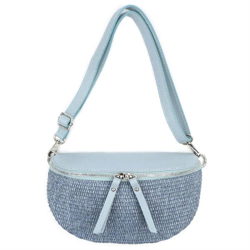 Made in Italy Damen Leder Tasche Basttasche Schultertasche Gürteltasche Sommer Strandtasche Crossbody Bauchtasche Umhängetasche Cross-Over Bodybag Handytasche Geflochten Bast Abendtasche Neuheiten