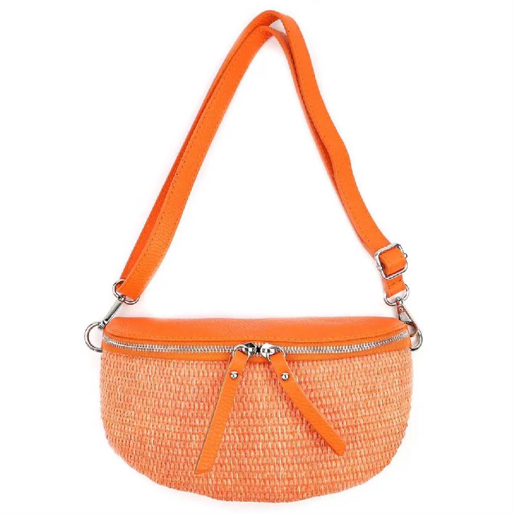 Made in Italy Damen Leder Tasche Basttasche Schultertasche Gürteltasche Sommer Strandtasche Crossbody Bauchtasche Umhängetasche Cross-Over Bodybag Handytasche Geflochten Bast Abendtasche Neuheiten
