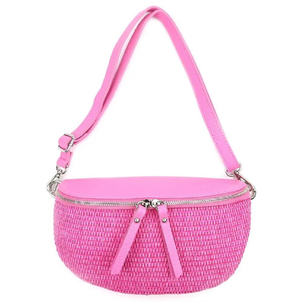 Made in Italy Damen Leder Tasche Basttasche Schultertasche Gürteltasche Sommer Strandtasche Crossbody Bauchtasche Umhängetasche Cross-Over Bodybag Handytasche Geflochten Bast Abendtasche Neuheiten