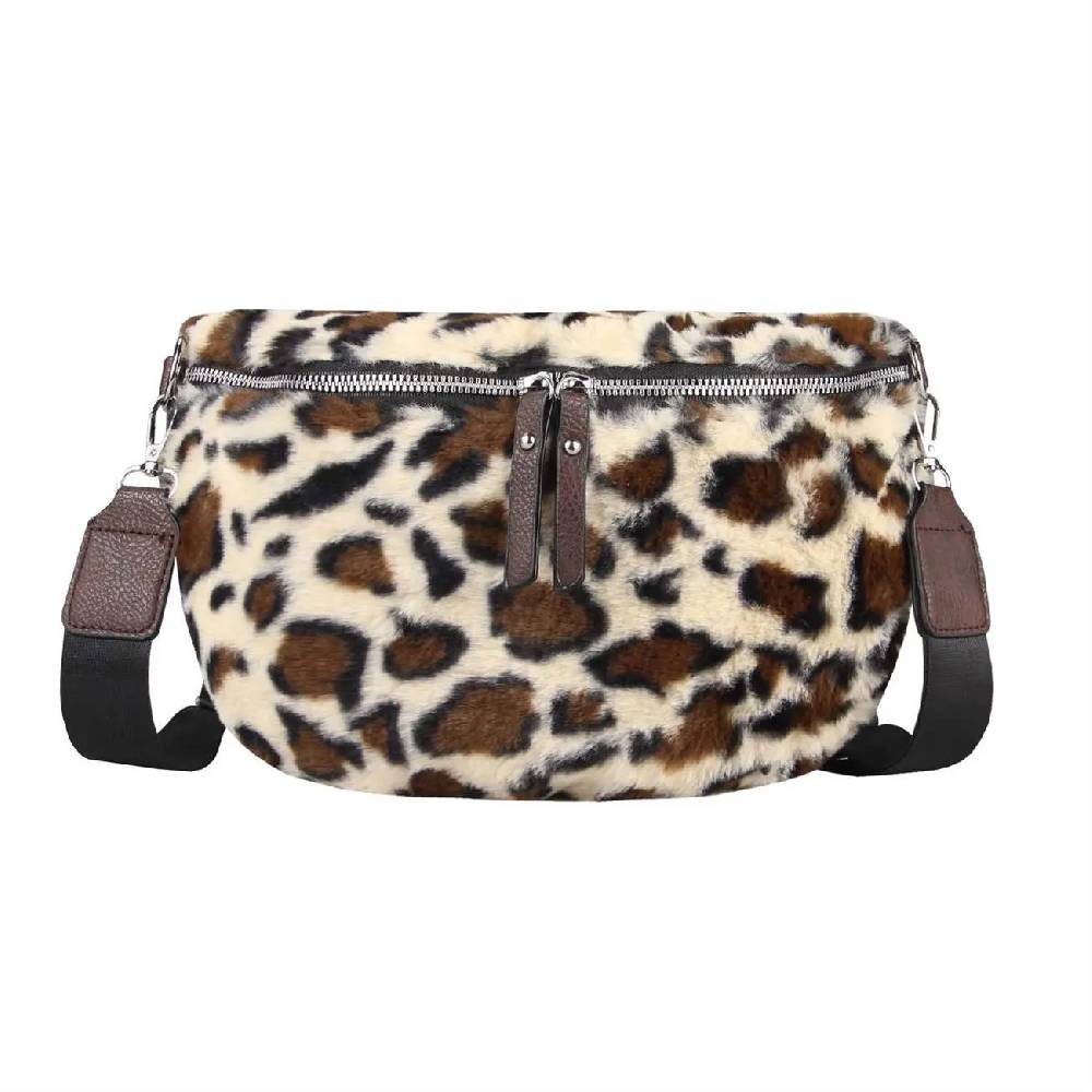 OBC DAMEN LEOPARDEN PRINT Tasche Teddyfell Plüsch Bauchtasche Hüfttasche Schultertasche Fell Bodybag Umhängetasche Crossbody Teddyplüsch Handytasche Crossbag Gürteltasche Wintertasche Bestseller