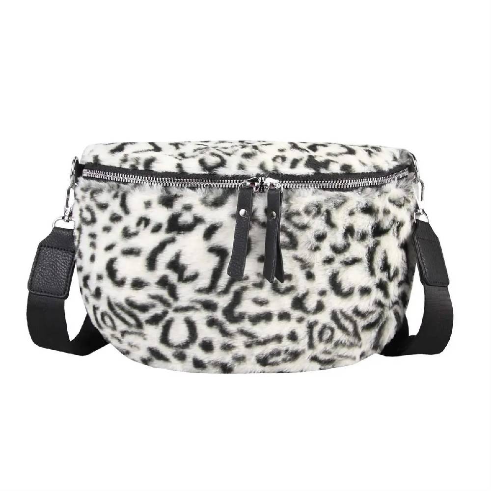 OBC DAMEN LEOPARDEN PRINT Tasche Teddyfell Plüsch Bauchtasche Hüfttasche Schultertasche Fell Bodybag Umhängetasche Crossbody Teddyplüsch Handytasche Crossbag Gürteltasche Wintertasche Bestseller