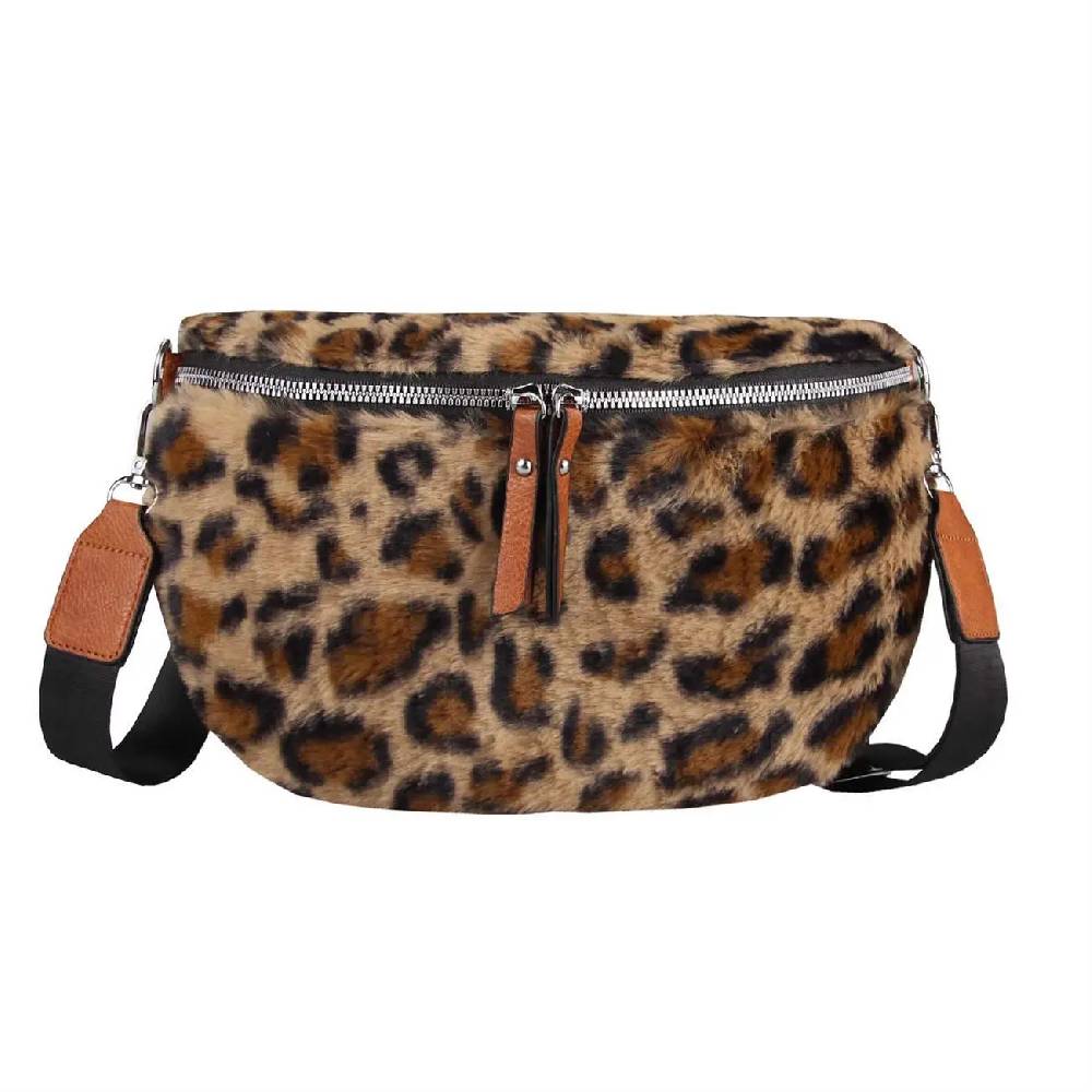 OBC DAMEN LEOPARDEN PRINT Tasche Teddyfell Plüsch Bauchtasche Hüfttasche Schultertasche Fell Bodybag Umhängetasche Crossbody Teddyplüsch Handytasche Crossbag Gürteltasche Wintertasche Bestseller