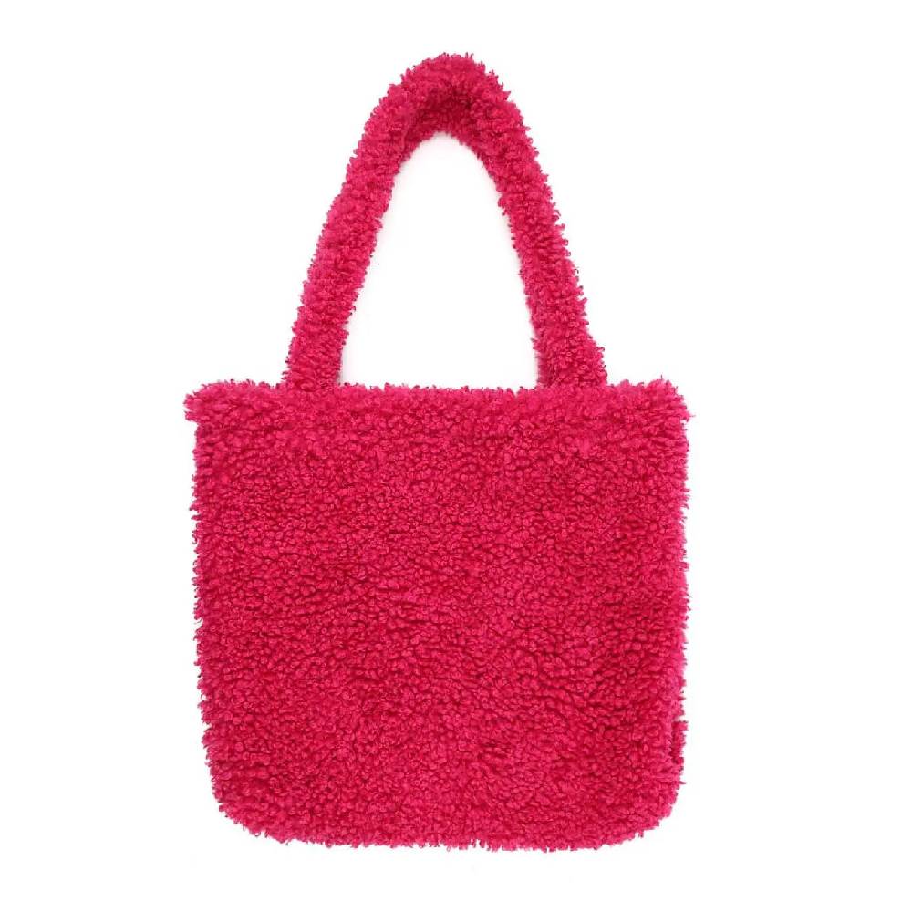Made in Italy Damen Teddyfell Tasche Shopper Tote Bag Handtasche Plüsch Schultertasche Teddytasche Pelz Damentasche Felltasche Wintertasche Nur für heute