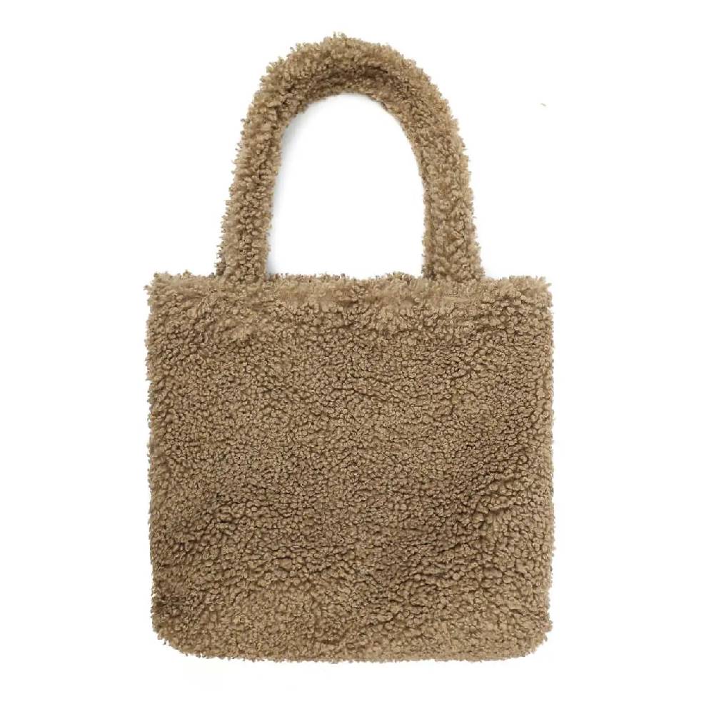 Made in Italy Damen Teddyfell Tasche Shopper Tote Bag Handtasche Plüsch Schultertasche Teddytasche Pelz Damentasche Felltasche Wintertasche Nur für heute