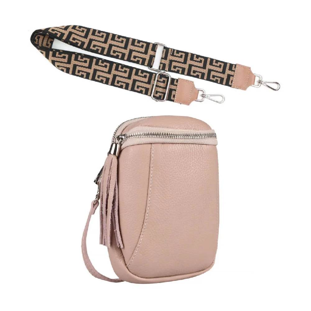 Made in Italy OBC DAMEN SET Schultertasche + Schultergurt LEDER Crossbody Umhängetasche Brusttasche CrossOver Bodybag Schultertasche Handytasche Geldtasche Tasche Kosmetiktasche zollfrei