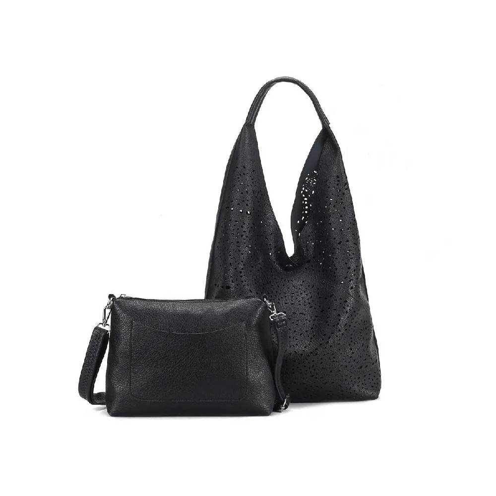 OBC DAMEN TASCHE XXL SET 2in1 Shopper Hobo Bag Schultertasche Cross Over Body Bag Umhängetasche Beuteltasche Handtasche Leder Optik Rabatte dieses Monats