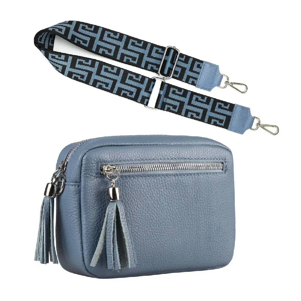 OBC Made in Italy DAMEN LEDER TASCHE mit extra breitem Zusatz Tragegurt Umhängetasche Schultertasche Beuteltasche Cross-Over Cross Bag Glattleder Schmucktasche Fransen Ledertasche 2025