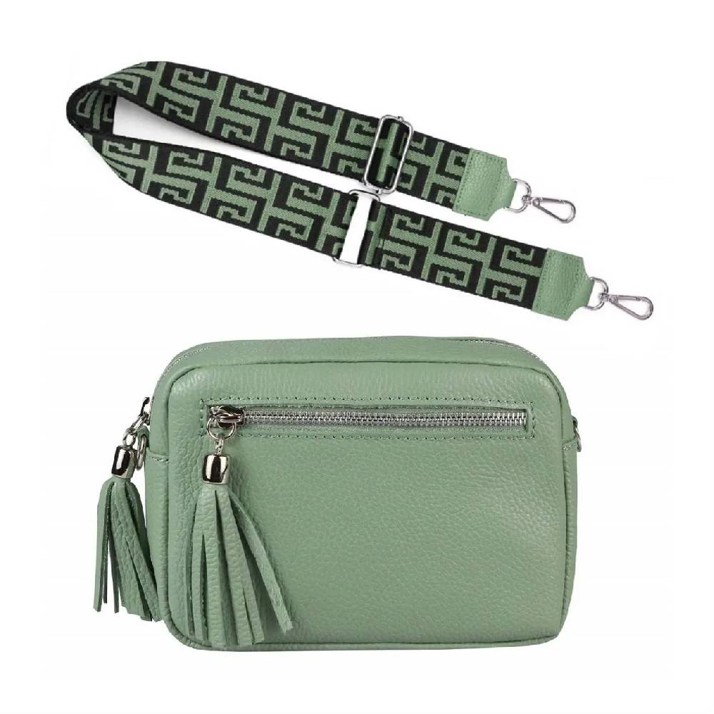 OBC Made in Italy DAMEN LEDER TASCHE mit extra breitem Zusatz Tragegurt Umhängetasche Schultertasche Beuteltasche Cross-Over Cross Bag Glattleder Schmucktasche Fransen Ledertasche 2025