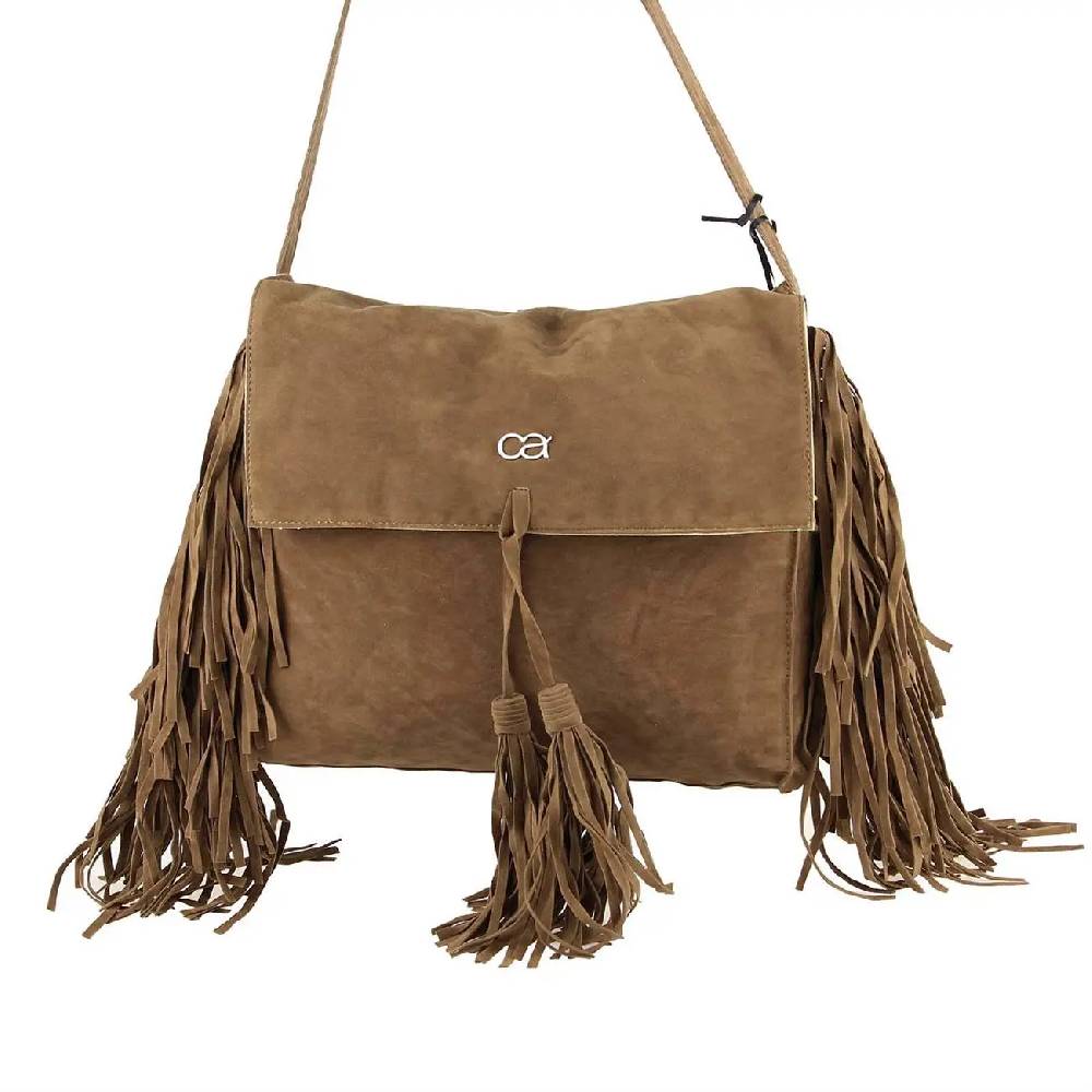 ital-design Fransen Damentasche Schultertasche Umhängetasche Tasche Beutel Beuteltasche Trend-Bags PU Wildleder Online
