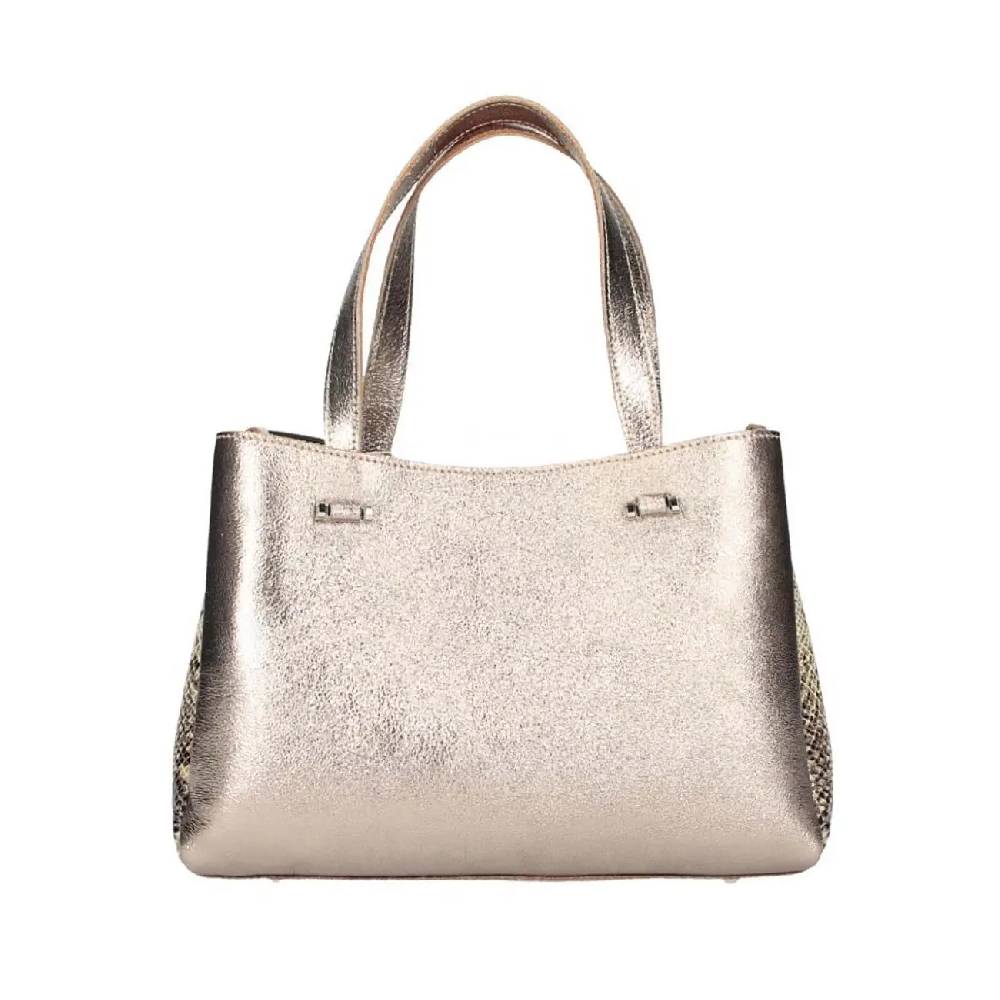 Made in Italy DAMEN LEDERTASCHE Shopper Schultertasche Handtasche Umhängetasche Metallic Python Muster Angebote