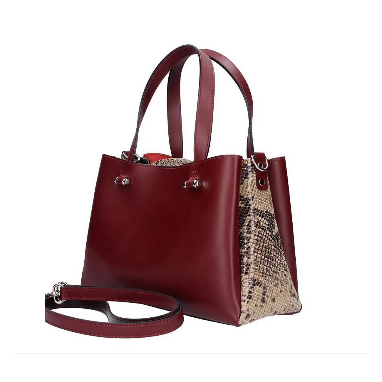 Made in Italy DAMEN LEDERTASCHE Shopper Schultertasche Handtasche Umhängetasche Metallic Python Muster Angebote