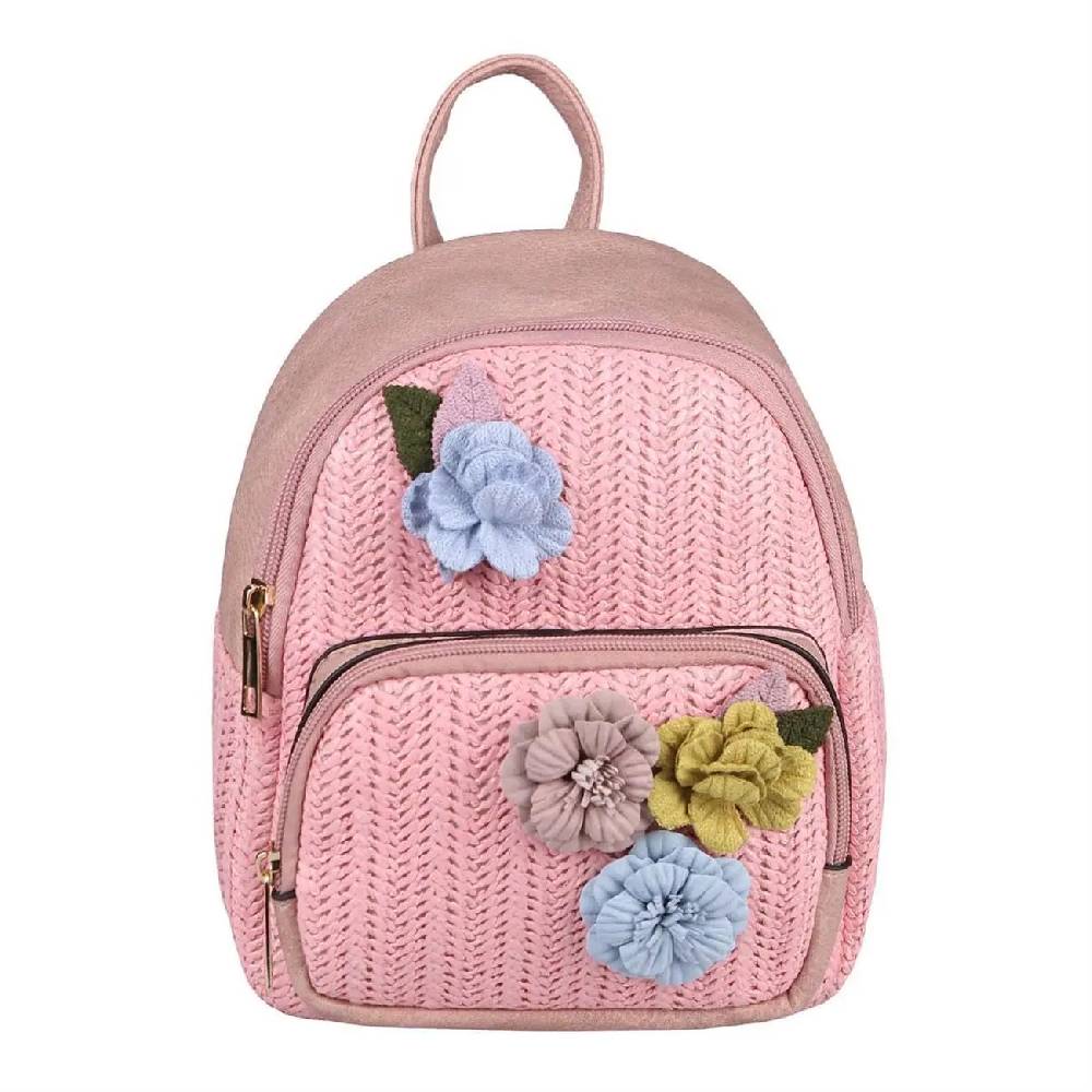 ital-design DAMEN BLUMEN MINI-RUCKSACK Backpack Tasche Daypack Cityrucksack Leder Optik Schultertasche Flechtoptik Stadtrucksack Osterangebot