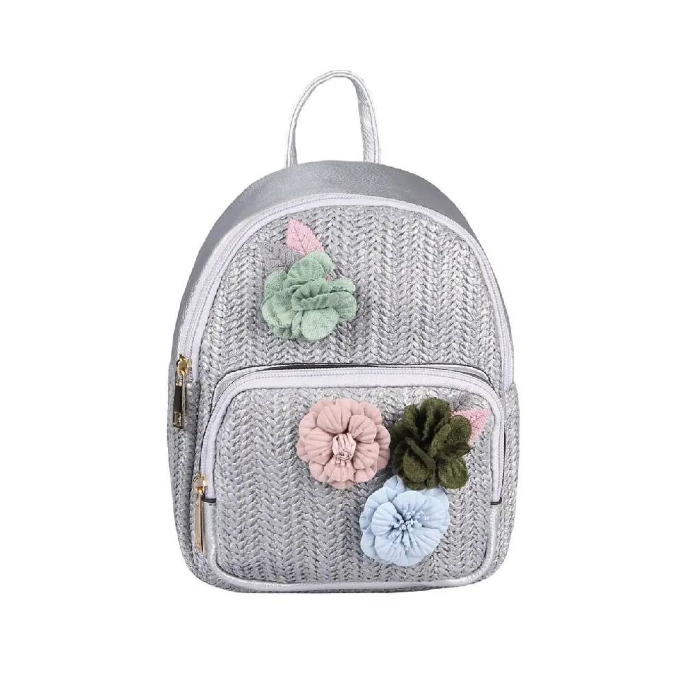 ital-design DAMEN BLUMEN MINI-RUCKSACK Backpack Tasche Daypack Cityrucksack Leder Optik Schultertasche Flechtoptik Stadtrucksack Osterangebot