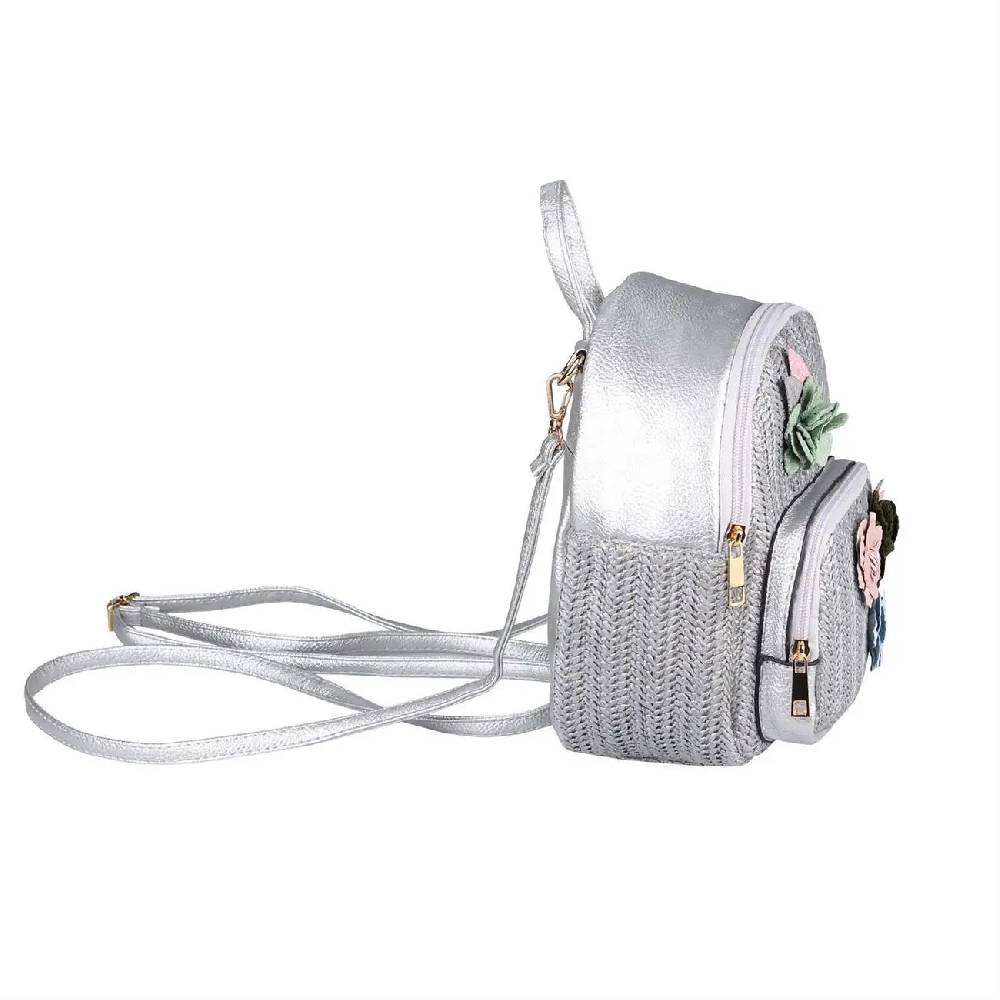 ital-design DAMEN BLUMEN MINI-RUCKSACK Backpack Tasche Daypack Cityrucksack Leder Optik Schultertasche Flechtoptik Stadtrucksack Osterangebot