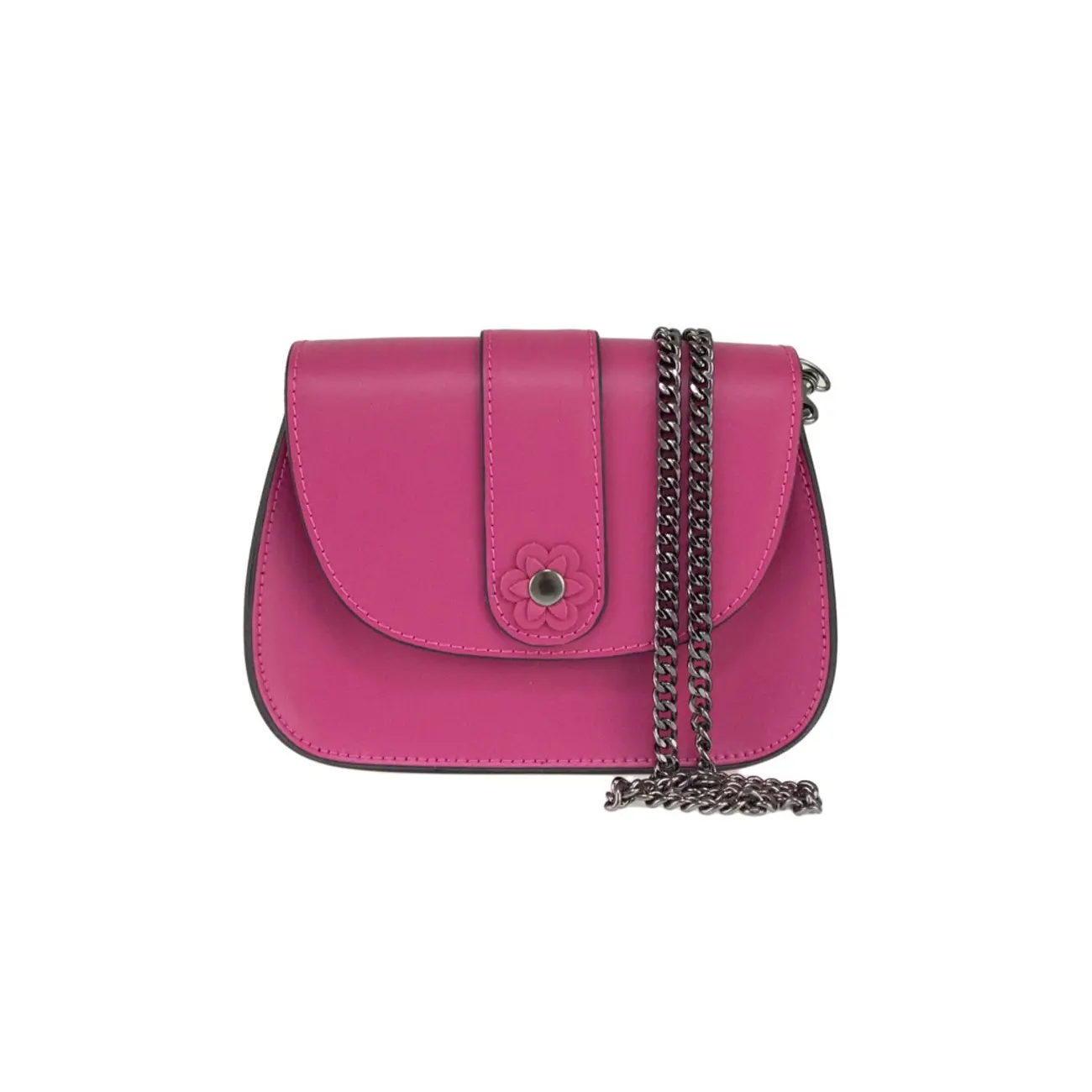 Made in Italy DAMEN LEDER TASCHE Clutch mit BLUME Applikation & Kette Umhängetasche Ledertasche Schultertasche Cross-Over Schmucktasche Nieten Messenger Bag Muttertagsangebot