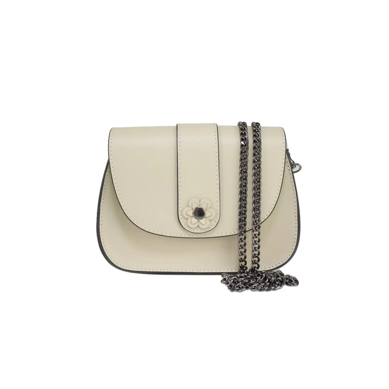 Made in Italy DAMEN LEDER TASCHE Clutch mit BLUME Applikation & Kette Umhängetasche Ledertasche Schultertasche Cross-Over Schmucktasche Nieten Messenger Bag Muttertagsangebot