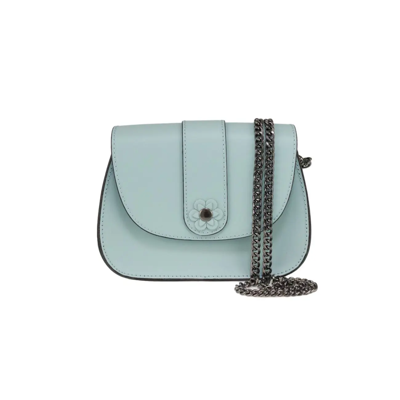 Made in Italy DAMEN LEDER TASCHE Clutch mit BLUME Applikation & Kette Umhängetasche Ledertasche Schultertasche Cross-Over Schmucktasche Nieten Messenger Bag Muttertagsangebot