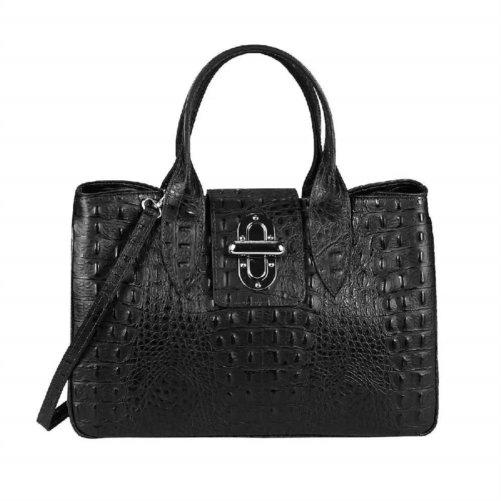 OBC Made in Italy Damen Echt Leder Tasche Business Shopper Glattleder oder Kroko Print Prägung Henkeltasche Schultertasche Handtasche Ledertasche Umhängetasche Hobo Tote Bag Top Angebot