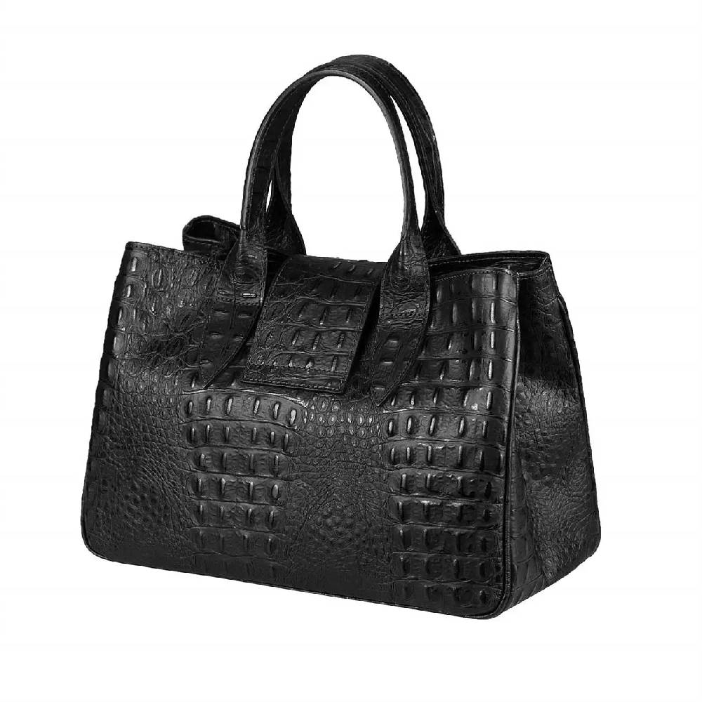 OBC Made in Italy Damen Echt Leder Tasche Business Shopper Glattleder oder Kroko Print Prägung Henkeltasche Schultertasche Handtasche Ledertasche Umhängetasche Hobo Tote Bag Top Angebot