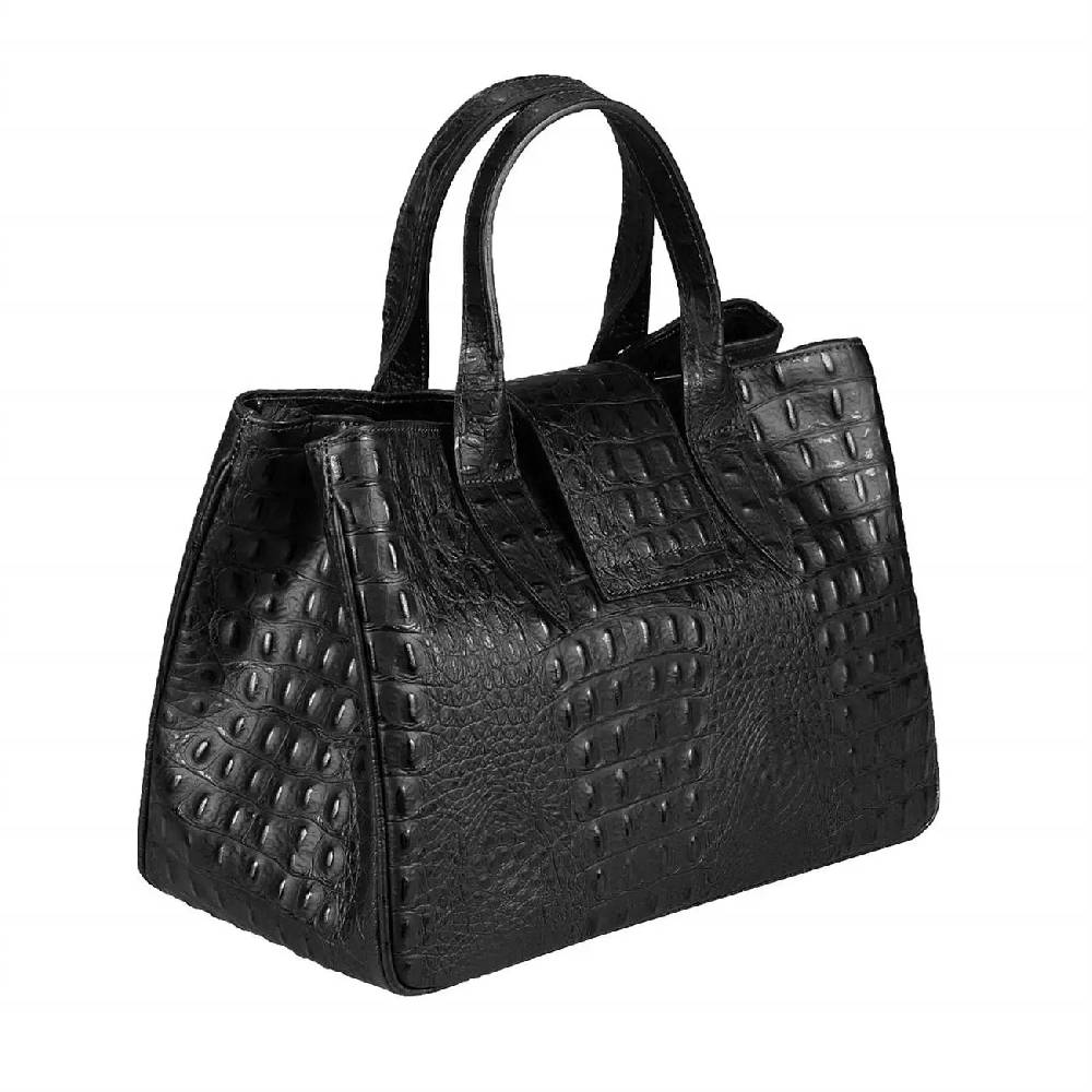 OBC Made in Italy Damen Echt Leder Tasche Business Shopper Glattleder oder Kroko Print Prägung Henkeltasche Schultertasche Handtasche Ledertasche Umhängetasche Hobo Tote Bag Top Angebot