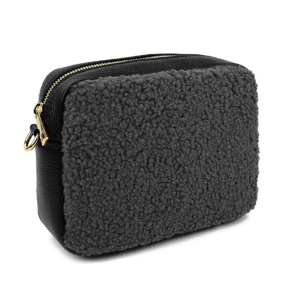 OBC Made in Italy Damen Teddy Tasche Schultertasche Pelz Bodybag Ledertasche Umhängetasche Kunstfell Crossover Damentasche Crossbody Plüsch Felltasche Wintertasche Im Verkauf