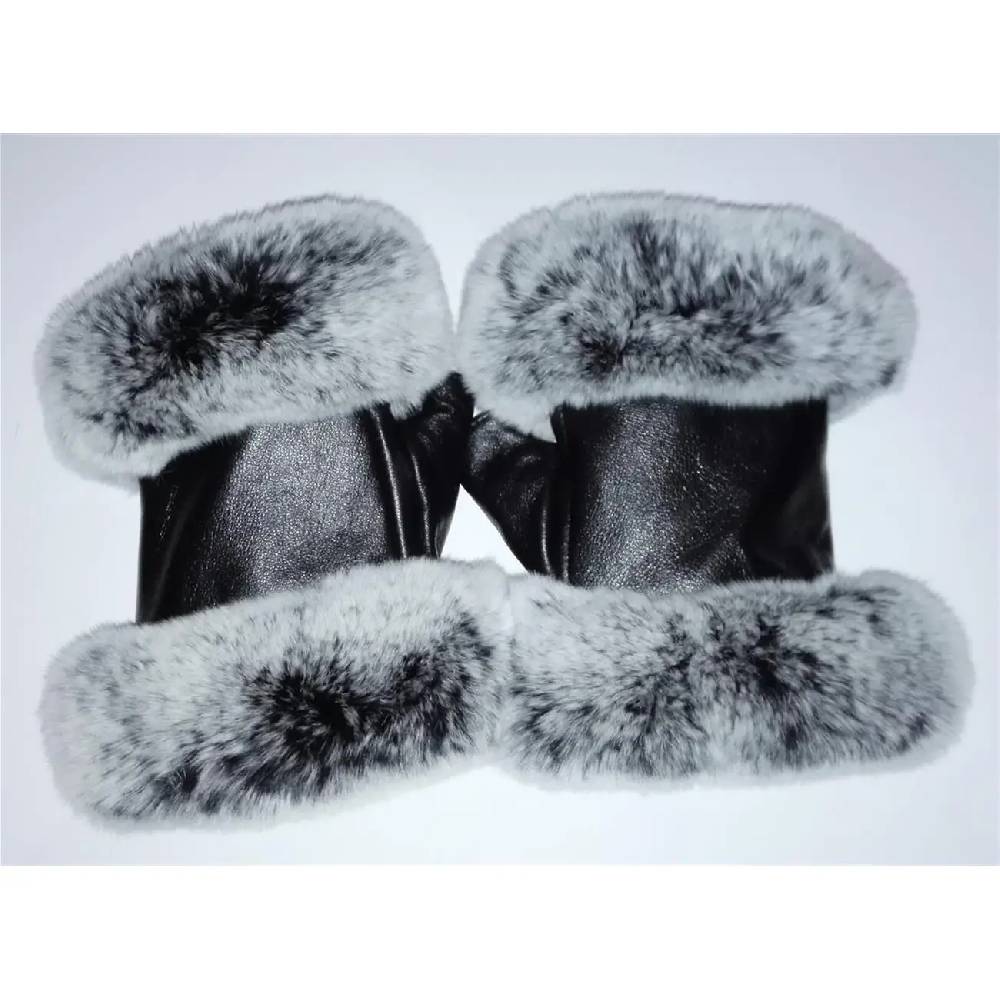 OBC DAMEN warme Handschuhe echt LEDER echt FELL Kaninfell Kaninchen Winter & Herbst Winterhandschuhe flauschig schwarz weiß grau XL Hotsell