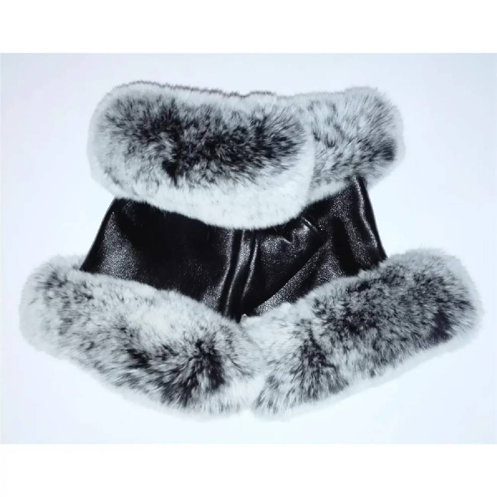 OBC DAMEN warme Handschuhe echt LEDER echt FELL Kaninfell Kaninchen Winter & Herbst Winterhandschuhe flauschig schwarz weiß grau XL Hotsell
