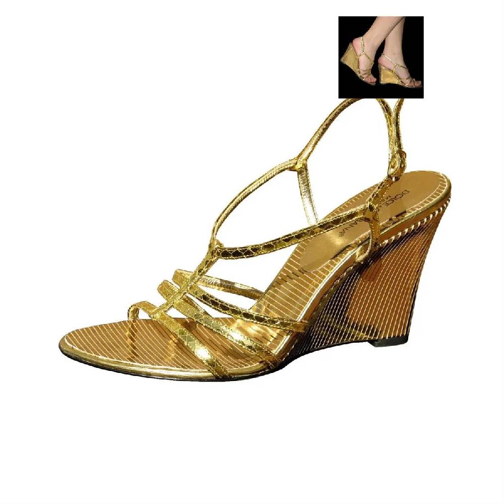 Dolce & Gabbana D&G HIGH HEELS Keil Sandalette Wedges Lederschuhe Schuhe Gold Schlussverkauf