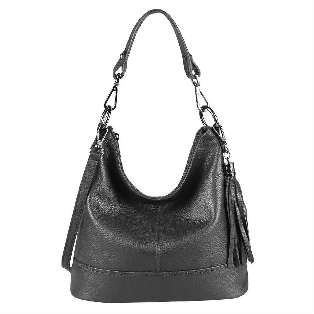 OBC Made in Italy Damen Leder Tasche Umhängetasche Shopper Schultertasche Handtasche Crossbody Hobo Bag Crossover Ledertasche Damentasche Fransen Valentinstagsangebot