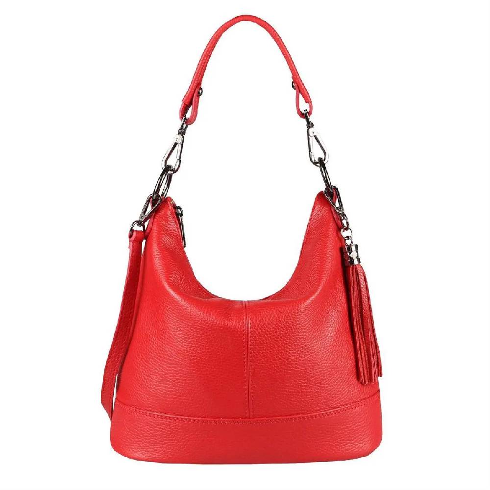 OBC Made in Italy Damen Leder Tasche Umhängetasche Shopper Schultertasche Handtasche Crossbody Hobo Bag Crossover Ledertasche Damentasche Fransen Valentinstagsangebot