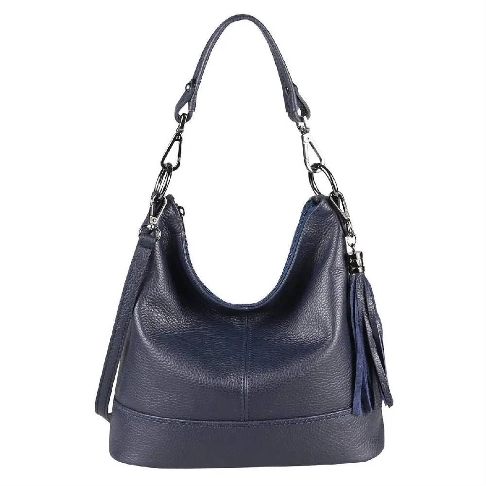 OBC Made in Italy Damen Leder Tasche Umhängetasche Shopper Schultertasche Handtasche Crossbody Hobo Bag Crossover Ledertasche Damentasche Fransen Valentinstagsangebot